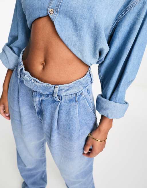 River Island - Skræddersyede dad-jeans med brede ben i mellemblå vask, 2 af 5
