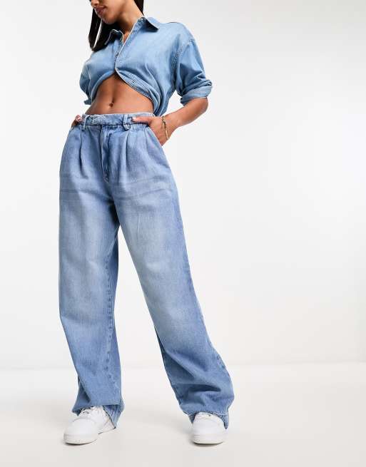 River Island - Skræddersyede dad-jeans med brede ben i mellemblå vask, 4 af 5
