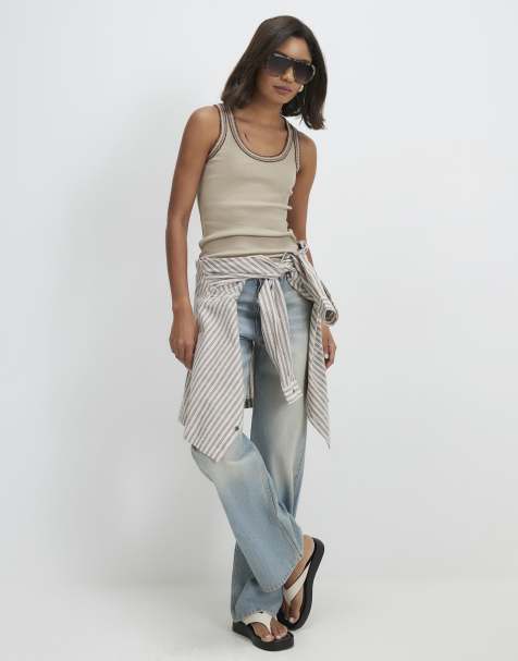 River Island Sl whipstitch tank 2 col in black and beige - view 1