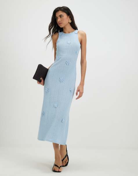 River Island Sleeveless 3d flower trim midi dress in blue - view 1