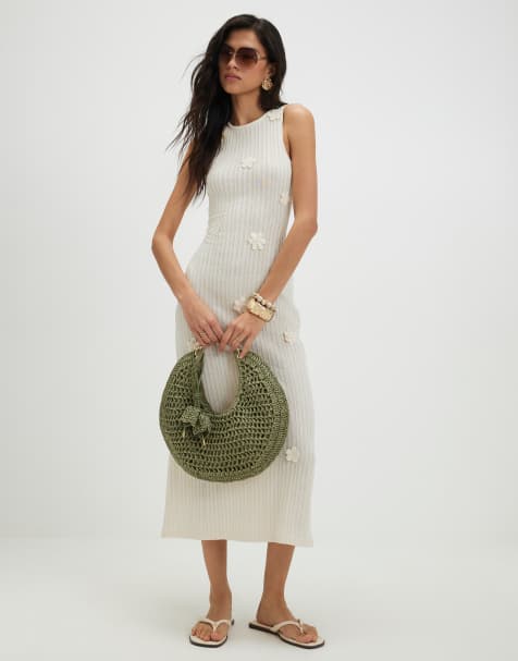 River Island Sleeveless 3d flower trim midi dress in white - view 1