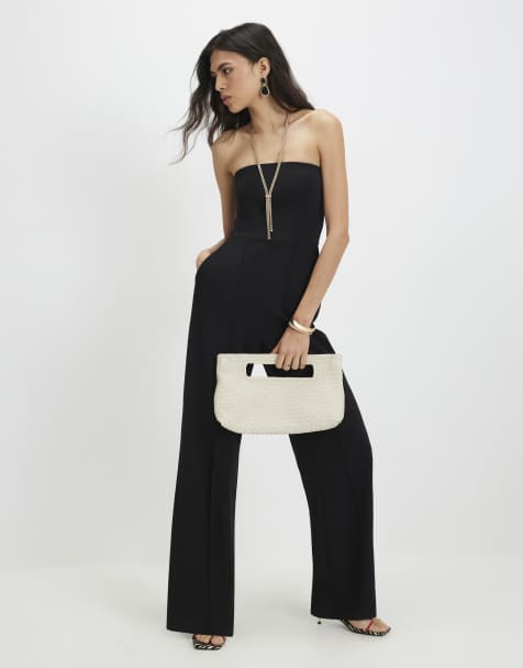 River Island Sleeveless bandeau jumpsuit in black - view 1
