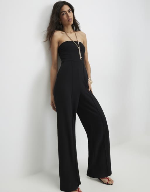 River Island Sleeveless bandeau jumpsuit in black, 2 of 4