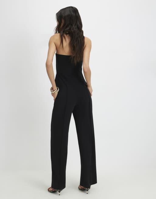 River Island Sleeveless bandeau jumpsuit in black, 4 of 4