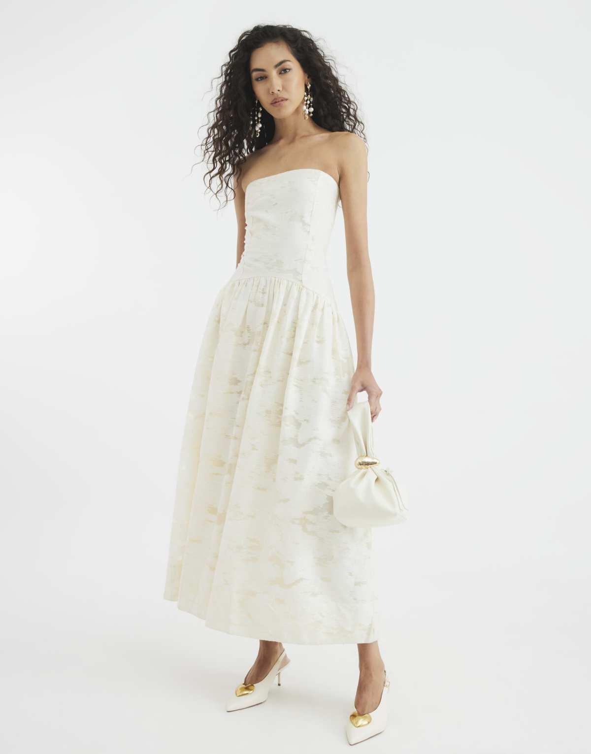 River Island Sleeveless bandeau midi dress in cream