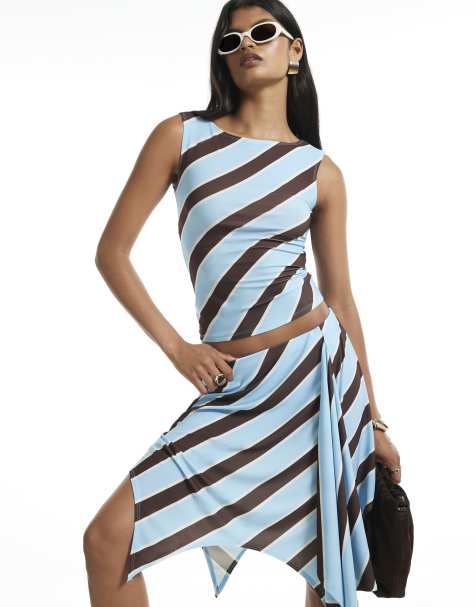 River Island Sleeveless boat neck stripe top in blue - view 1