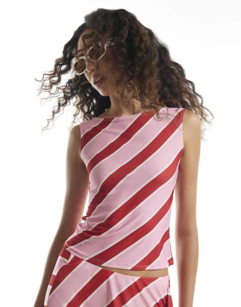River Island Sleeveless boat neck stripe top in pink - view 1
