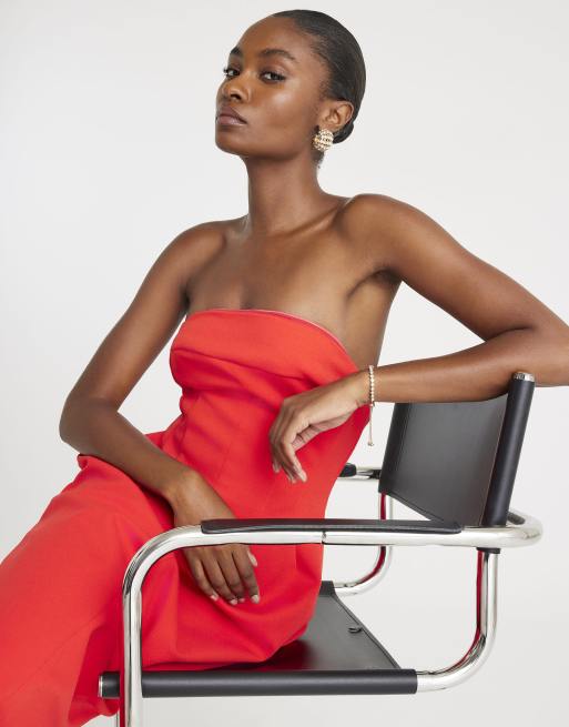 River Island Sleeveless bodycon bandeau midi dress in red