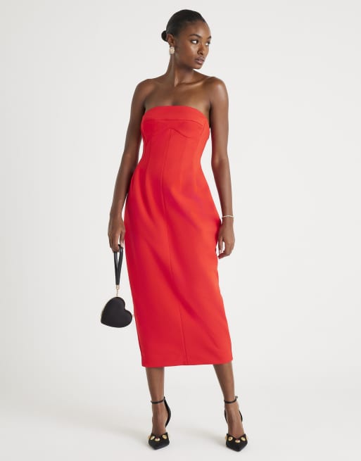 sleeveless red bodycon dress Rebdolls Women's Kimmy Turtleneck Bodycon Maxi Dress - Red