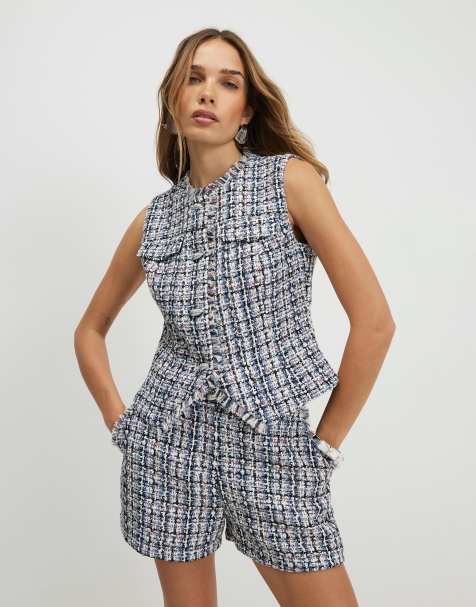 River Island Sleeveless boucle fringed waistcoat in blue - light - view 1