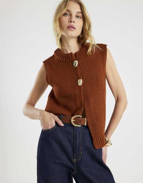 River Island Sleeveless button up cardigan in rust - view 1