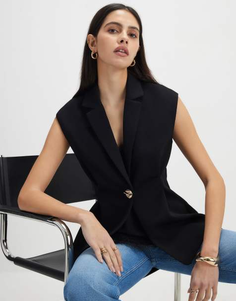 River Island Sleeveless cinched waist blazer in black - view 1