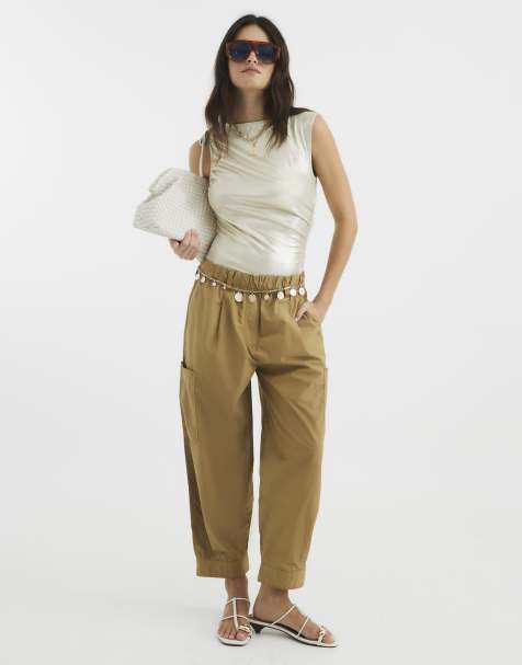 River Island Sleeveless coated ribbed drape top in gold - view 1