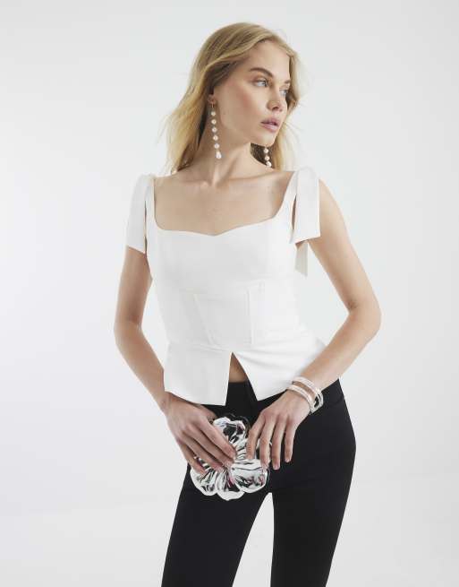 River Island Sleeveless corset bow detail top in cream