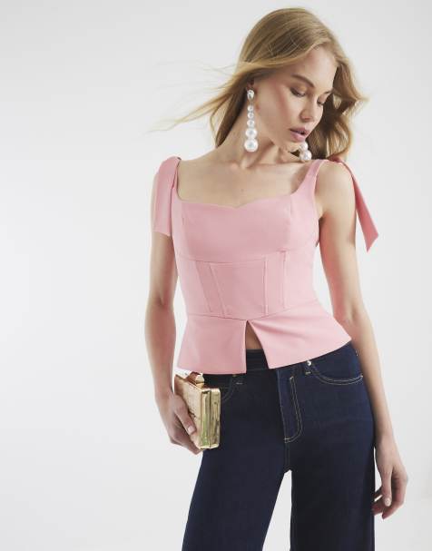 River Island Sleeveless corset bow detail top in pink - light - view 1