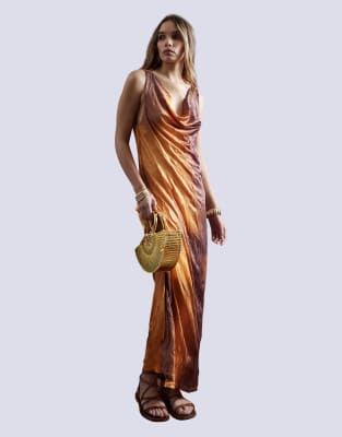 River Island Sleeveless crinkled ombre midi dress in orange