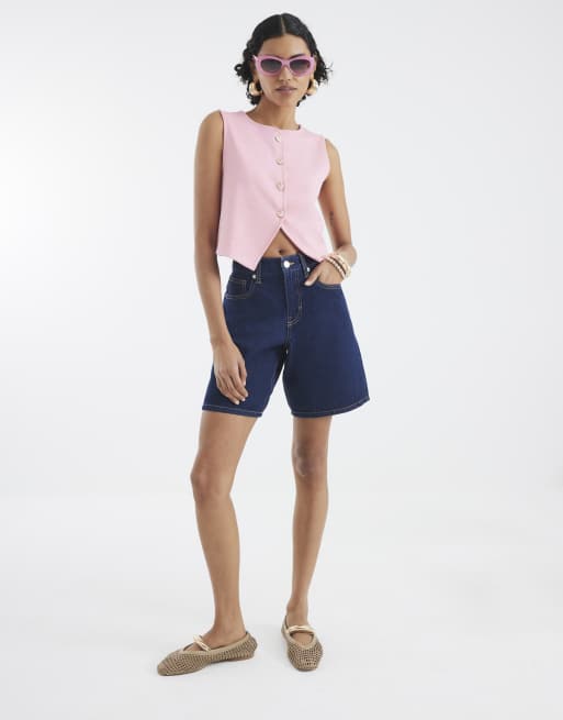 River Island Sleeveless cropped waistcoat in pink - medium | ASOS