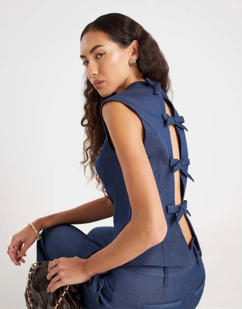 River Island Sleeveless denim bow back top in denim - view 1