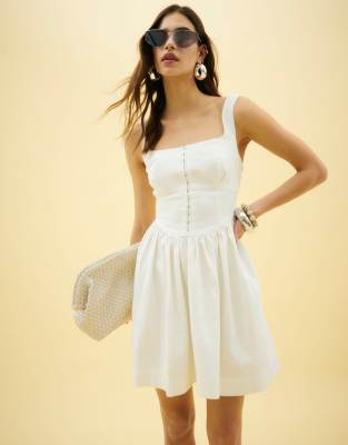 River Island Sleeveless denim mini dress in white