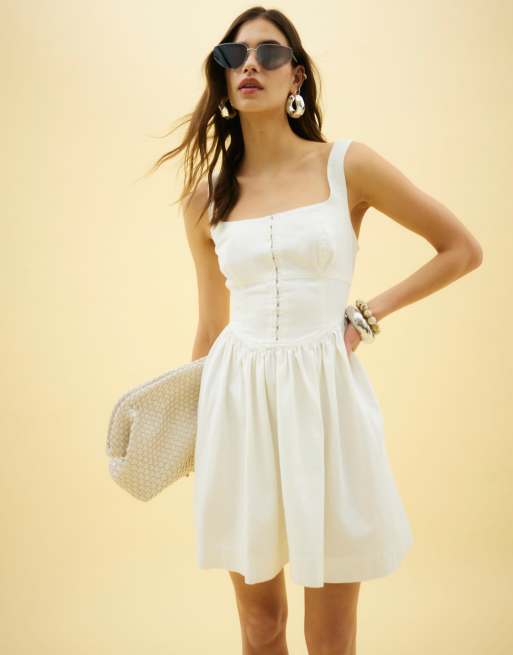 River Island Sleeveless denim mini dress in white