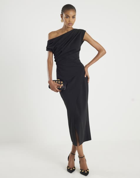 River Island Sleeveless drape midi dress in black