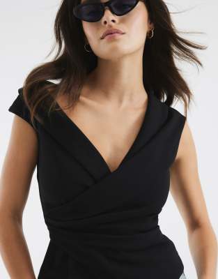 River Island Sleeveless drape wrap lapel top in black