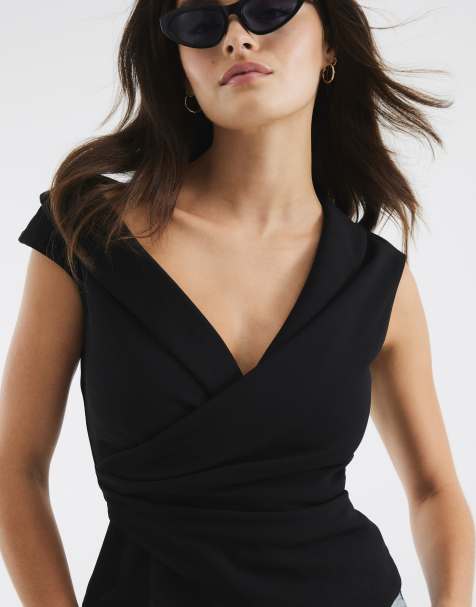 River Island Sleeveless drape wrap lapel top in black - view 1