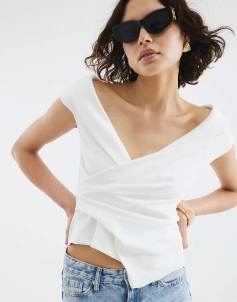 River Island Sleeveless drape wrap lapel top in white - view 1