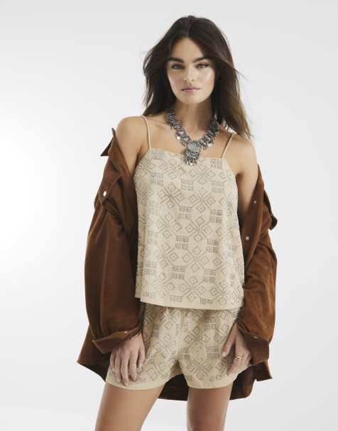 River Island Sleeveless embellished cami top in stone - medium - view 1