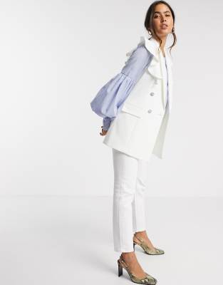 white frill blazer