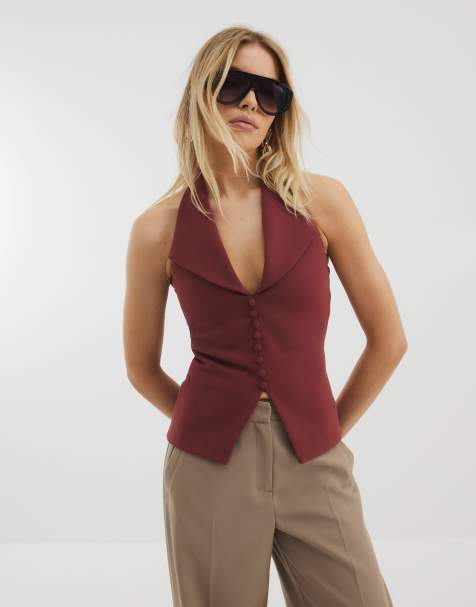 River Island Sleeveless halter neck waistcoat in rust - view 1