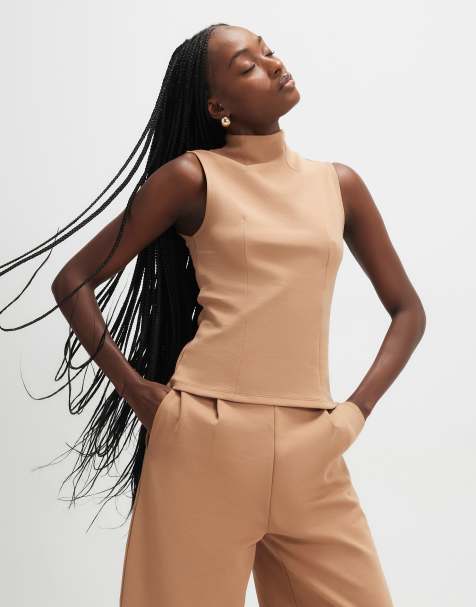 River Island Sleeveless high neck top in tan - view 1