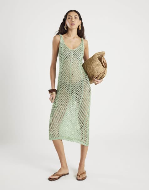 River Island Sleeveless knit maxi beach dress in green - light - view 1