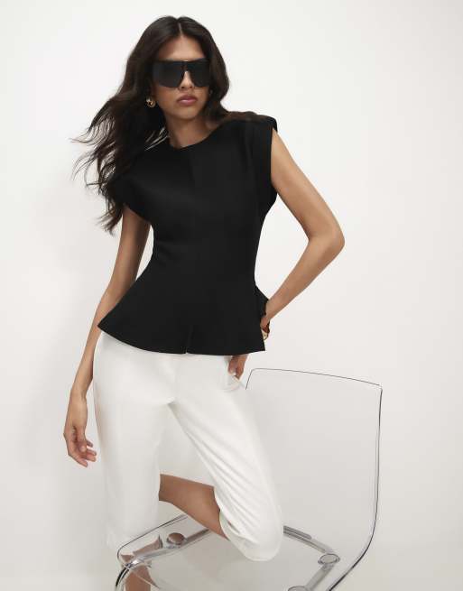 River Island Sleeveless knit peplum top in black, 3 of 4