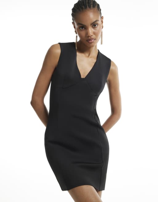 River Island Sleeveless plunge neck mini dress in black, 2 of 4