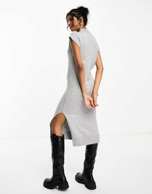 River Island sleeveless relaxed midi jumper dress in grey ASOS