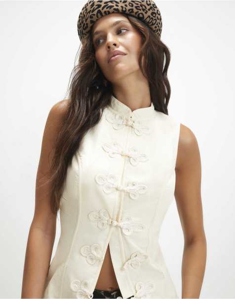 River Island Sleeveless stand up collar drummer top in cream - view 1