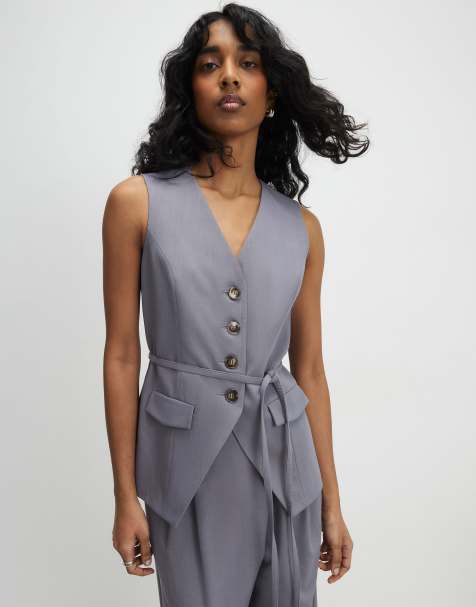 River Island Sleeveless tie detail waistcoat in grey - view 1