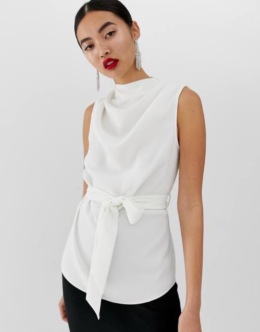 River Island sleeveless top with belt in white ASOS River Island sleeveless top with belt in white ASOS