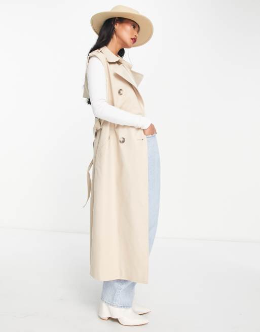 River Island sleeveless trench coat in light beige