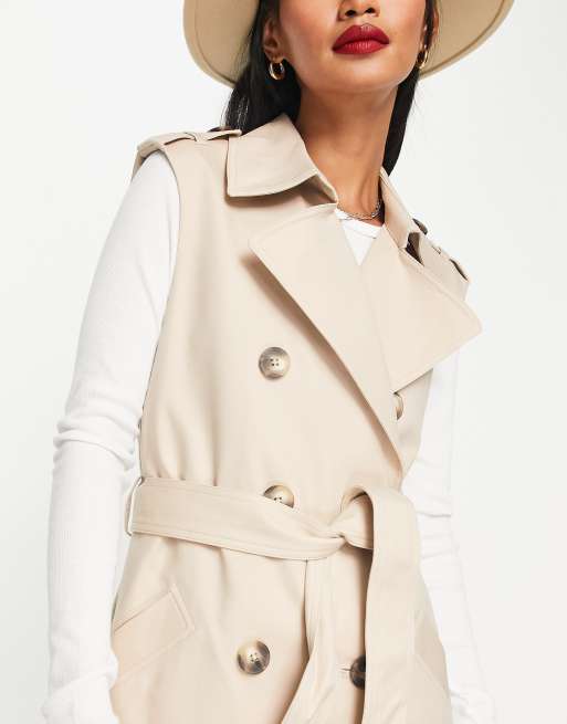 River Island sleeveless trench coat in light beige | ASOS