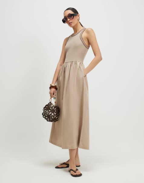 River Island Sleeveless whipstitch maxi dress in beige - view 1