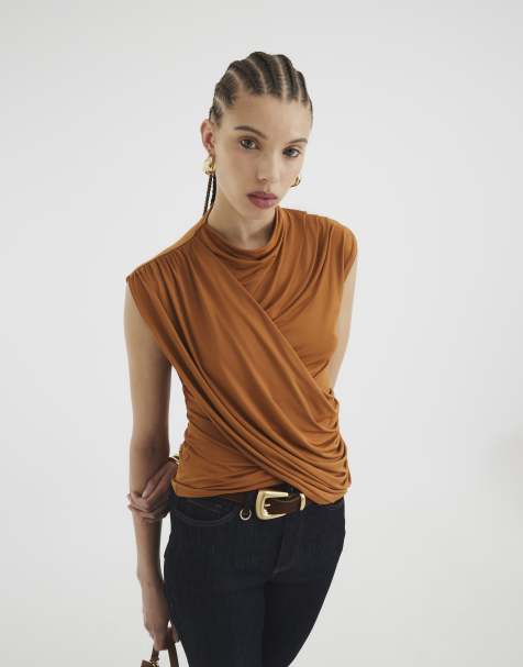 River Island Sleeveless wrap drape top in rust - view 1