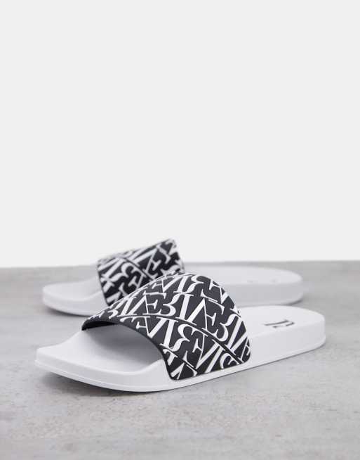 River Island - Sliders con stampa diagonale, colore bianco