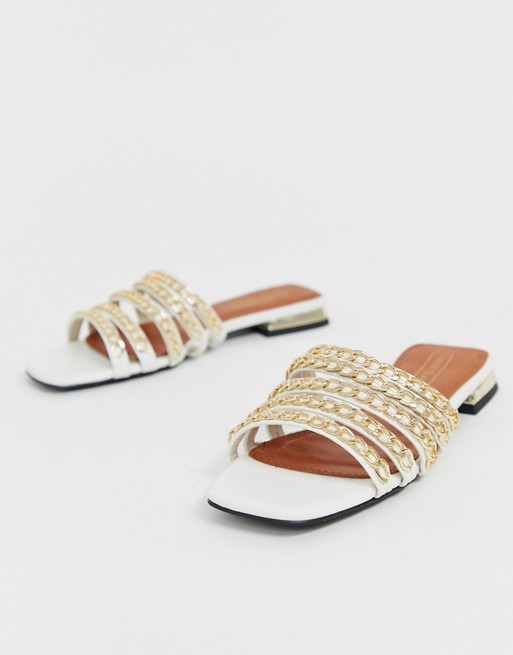 River Island sliders with chain strap detail in white