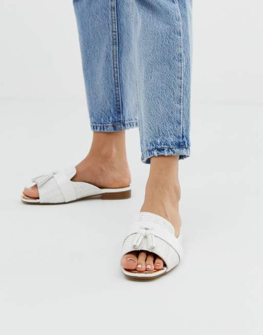 River Island sliders with tassel detail in white