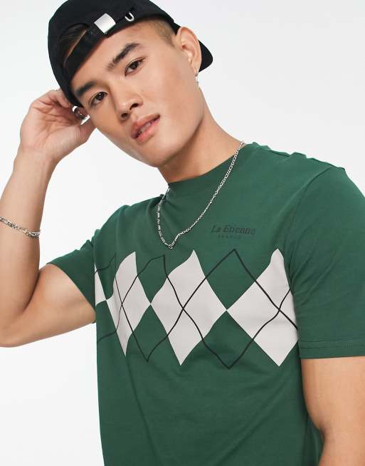 Bezwaar mild Onregelmatigheden River Island slim argyle t-shirt in dark green | ASOS