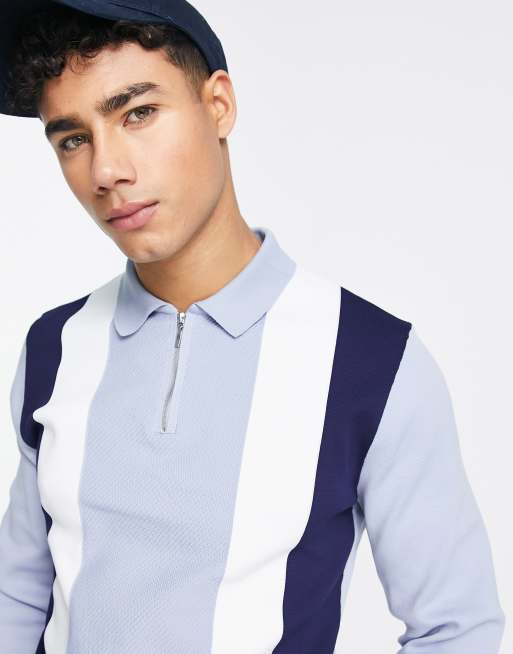 River Island slim blocked polo in blue