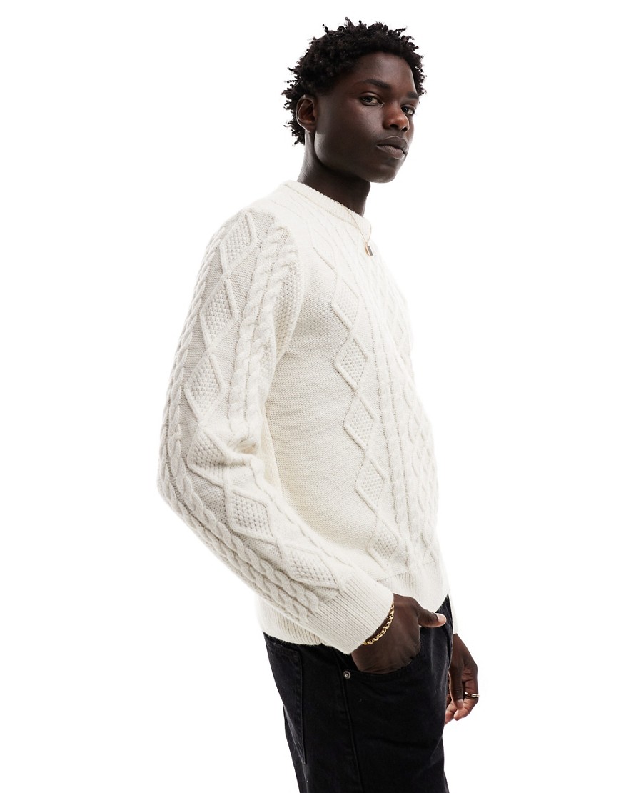 River Island Slim Cable Knit Sweater In Ecru-neutral In White