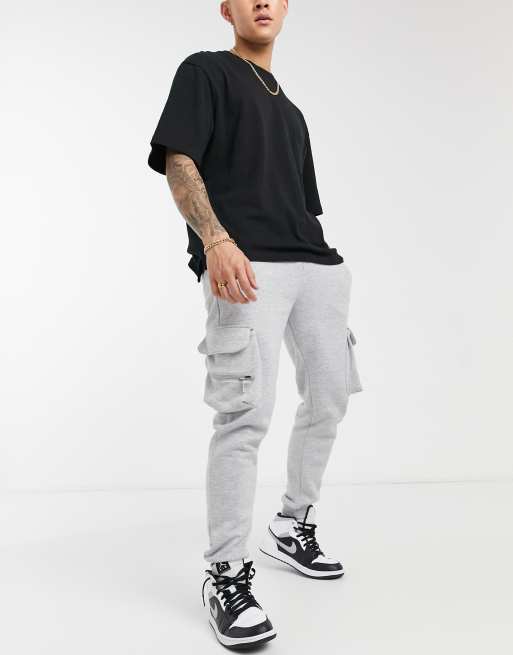 River Island slim cargo sweatpants in gray